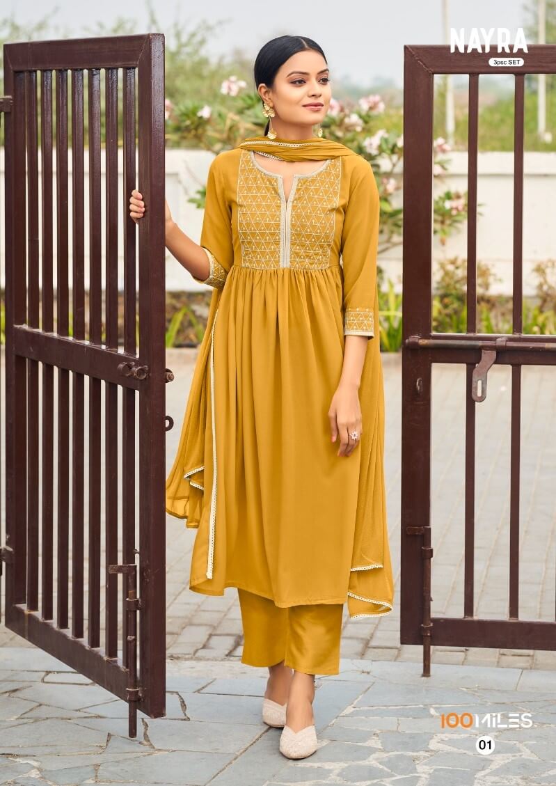 100Miles Nayra Naira Cut Kurti with Pant and Dupatta collection 1