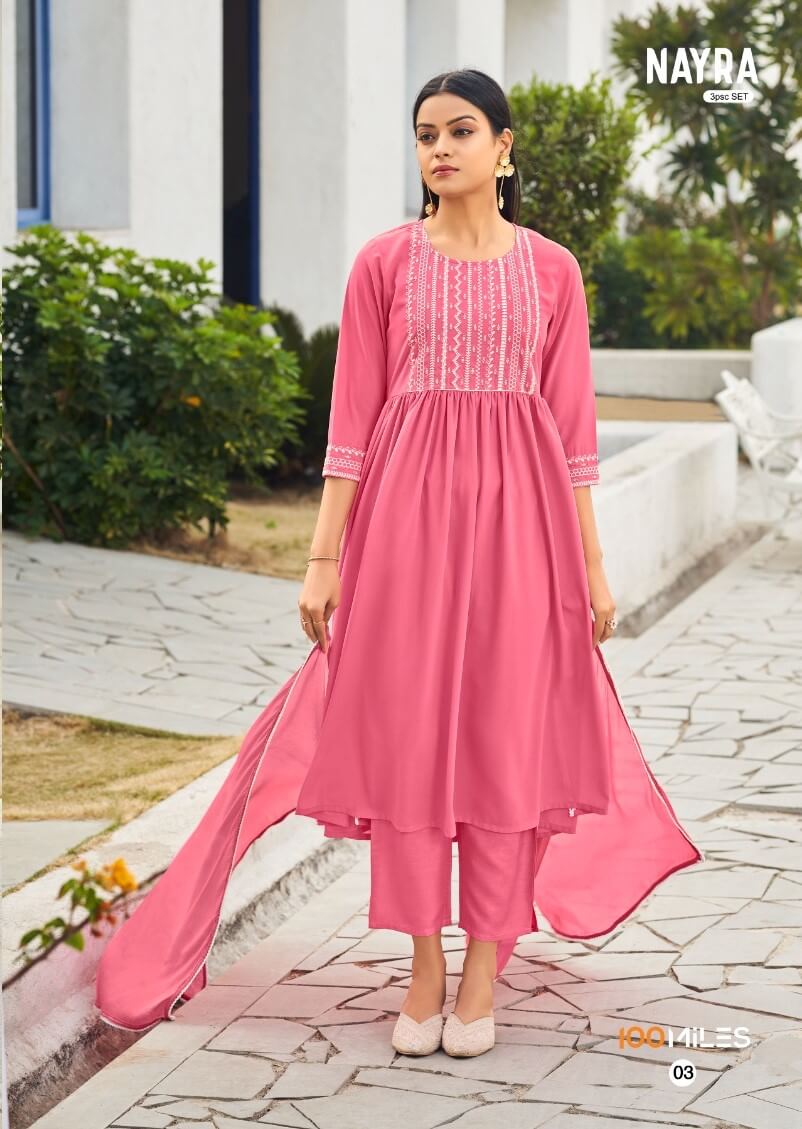 100Miles Nayra Naira Cut Kurti with Pant and Dupatta collection 4