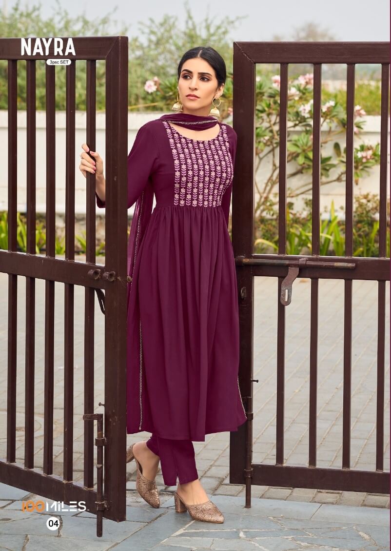 100Miles Nayra Naira Cut Kurti with Pant and Dupatta collection 5