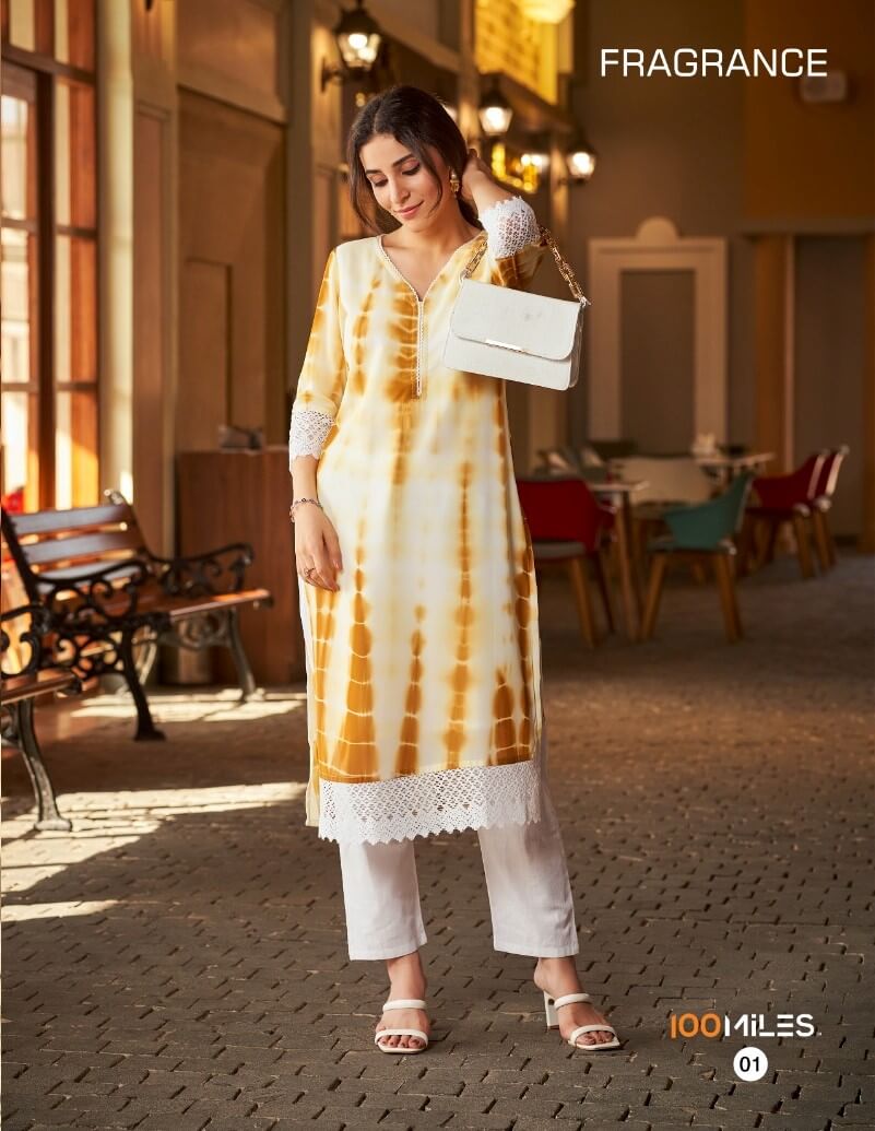 100Miles Fragrance Georgette Kurti Catalog collection 4