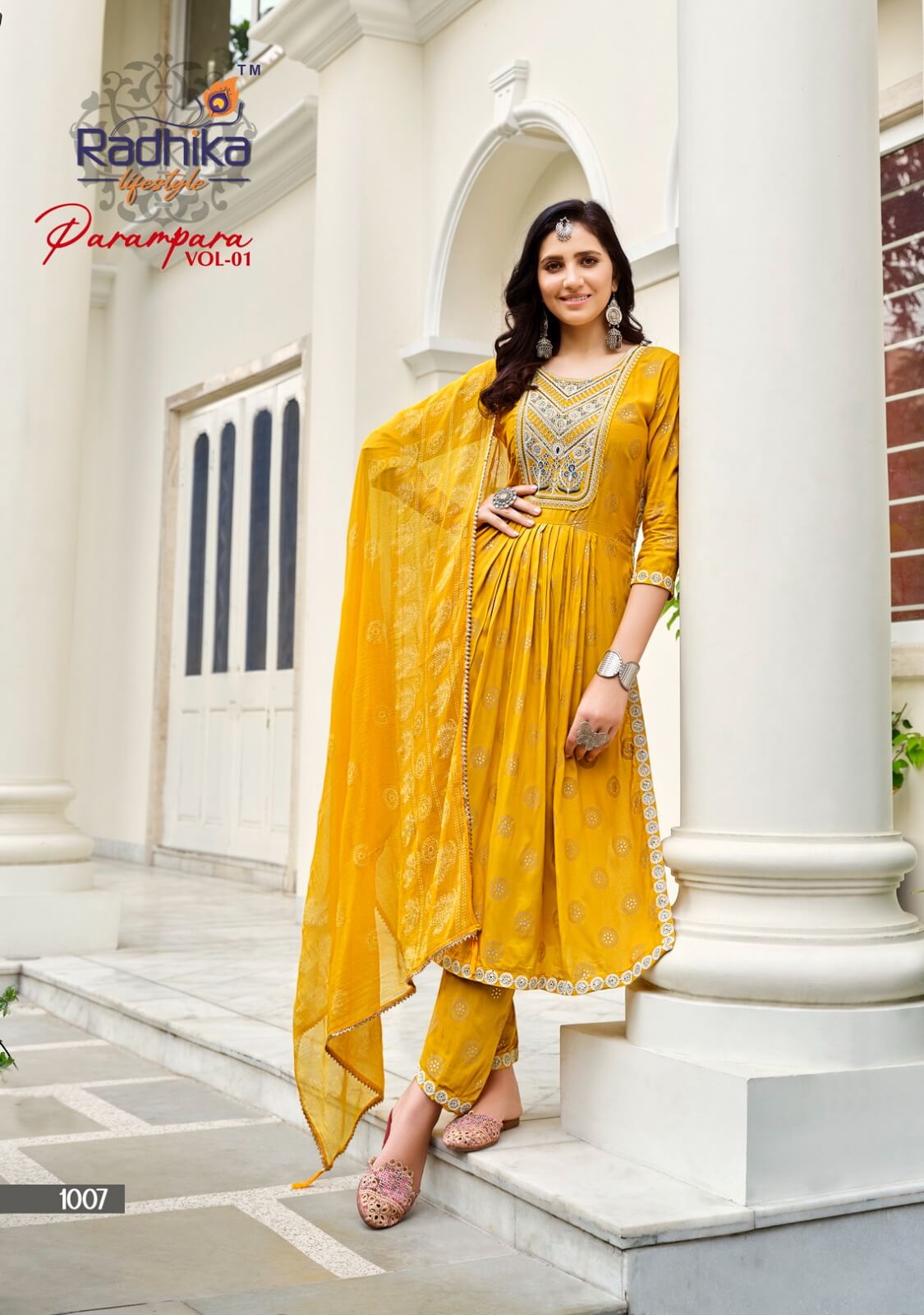 Radhika Lifestyle Parampara Naira Cut Kurti Pant Dupatta Catalog collection 3