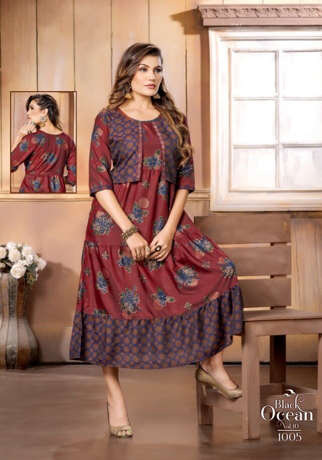 Kinti Black Ocean vol 10 A Line Kurti Catalog collection 8