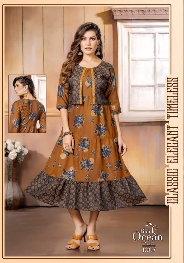 Kinti Black Ocean vol 10 A Line Kurti Catalog collection 10