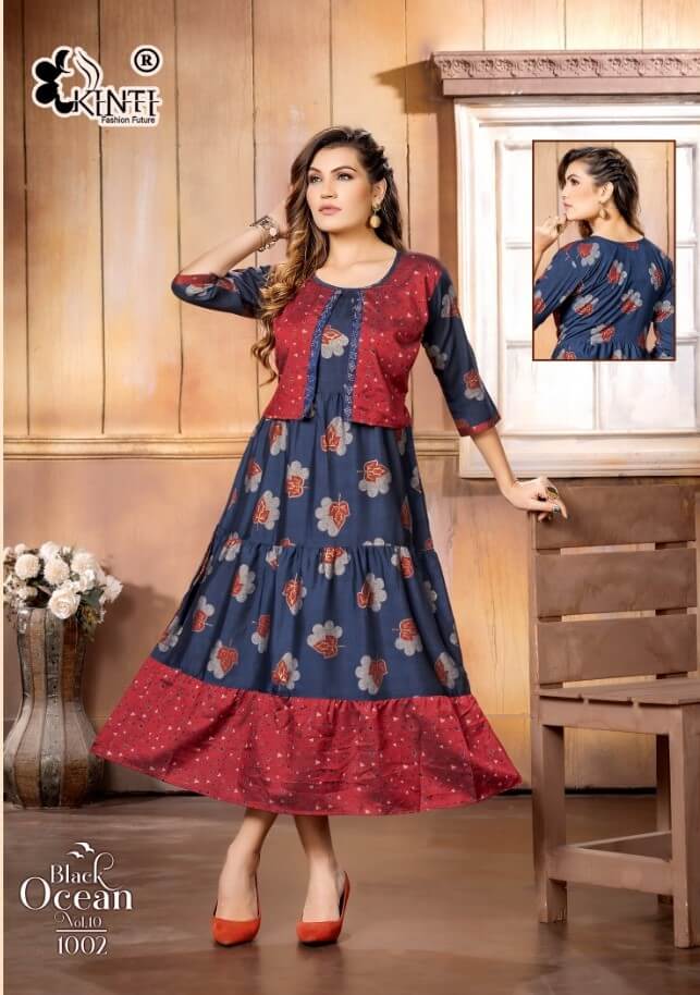 Kinti Black Ocean vol 10 A Line Kurti Catalog collection 9