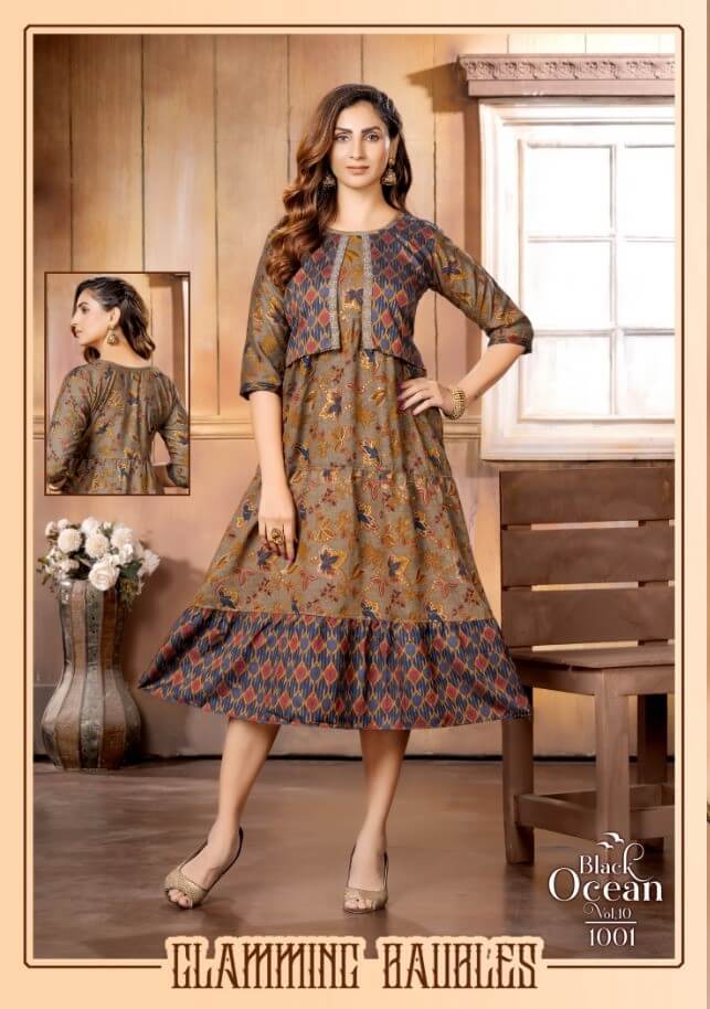 Kinti Black Ocean vol 10 A Line Kurti Catalog collection 5