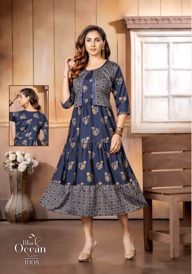 Kinti Black Ocean vol 10 A Line Kurti Catalog collection 4