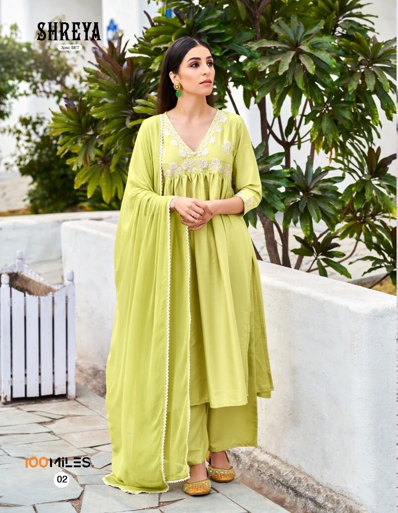 100 Miles Shreya Alia Cut Kurti Pant Dupatta Set Catalog collection 1