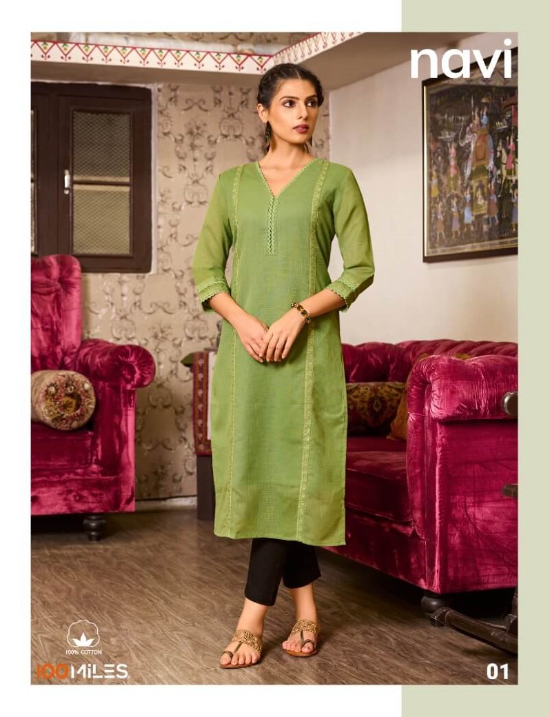 100 Miles Navi Pure Cotton Kurtis Catalog collection 3