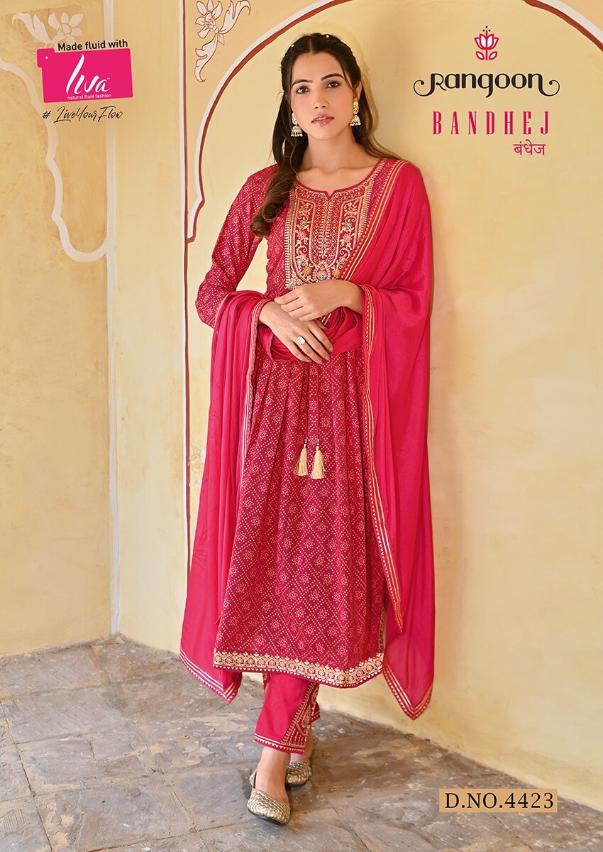 Rangoon Bandhej Naira Cut Readymade Dress collection 1