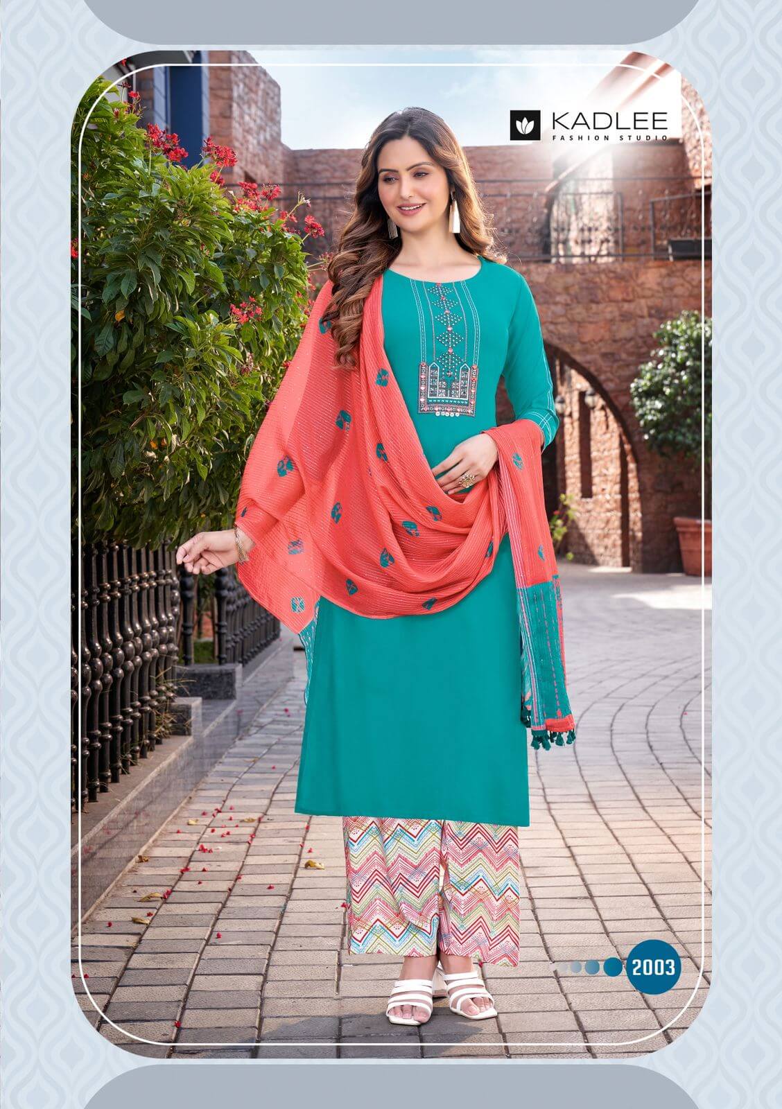 Kadlee Flowery Kurti with Plazzo dupatta catalog collection 5