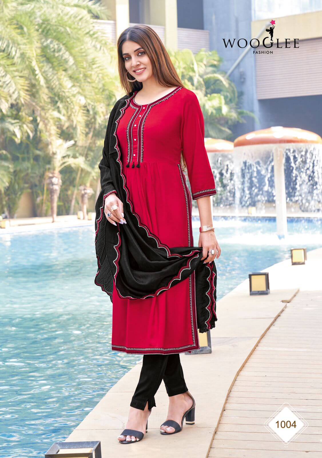 Wooglee Fashion Coral Naira Cut Kurti with Bottom and Dupatta collection 2