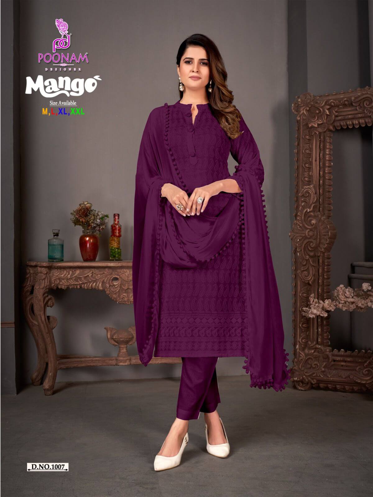 Poonam Mango Lucknowi Work Kurti with Pant and Dupatta Catalog collection 3