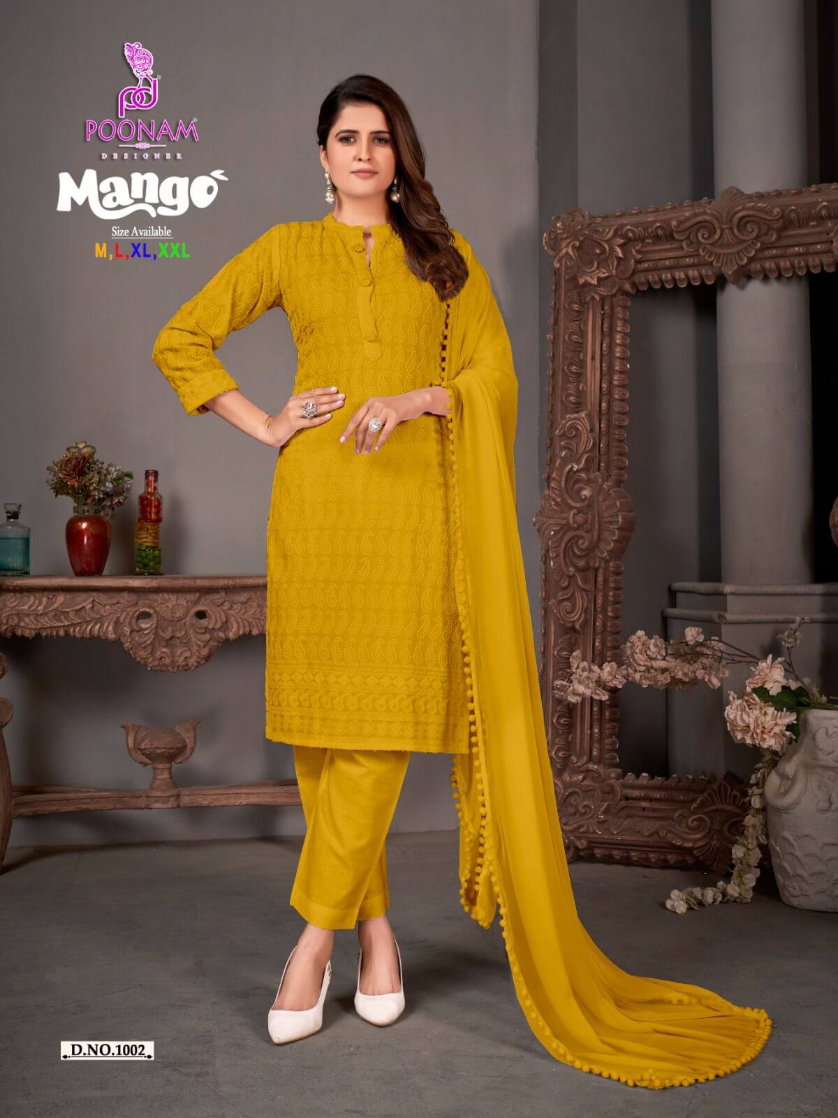 Poonam Mango Lucknowi Work Kurti with Pant and Dupatta Catalog collection 2