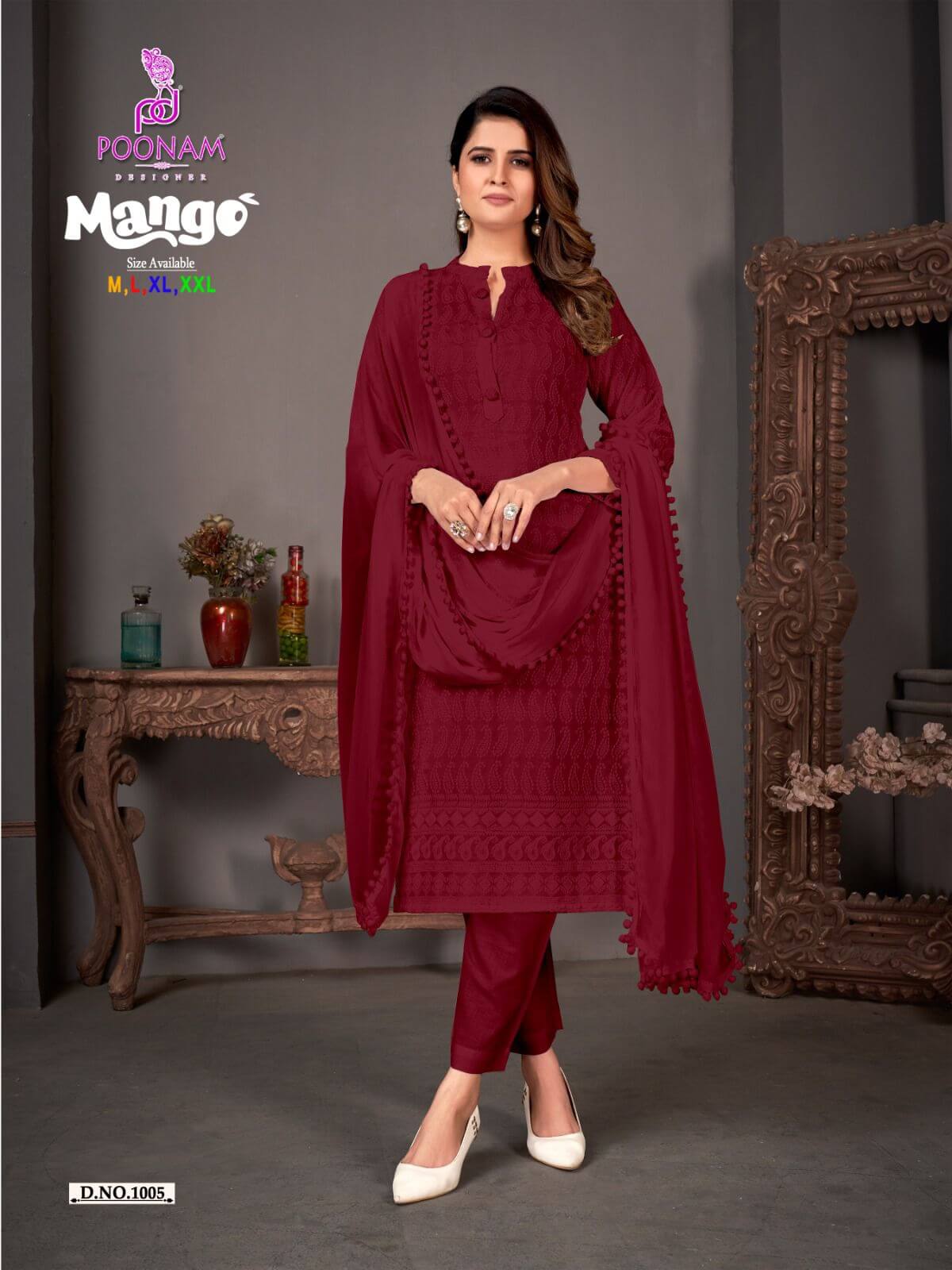 Poonam Mango Lucknowi Work Kurti with Pant and Dupatta Catalog collection 6