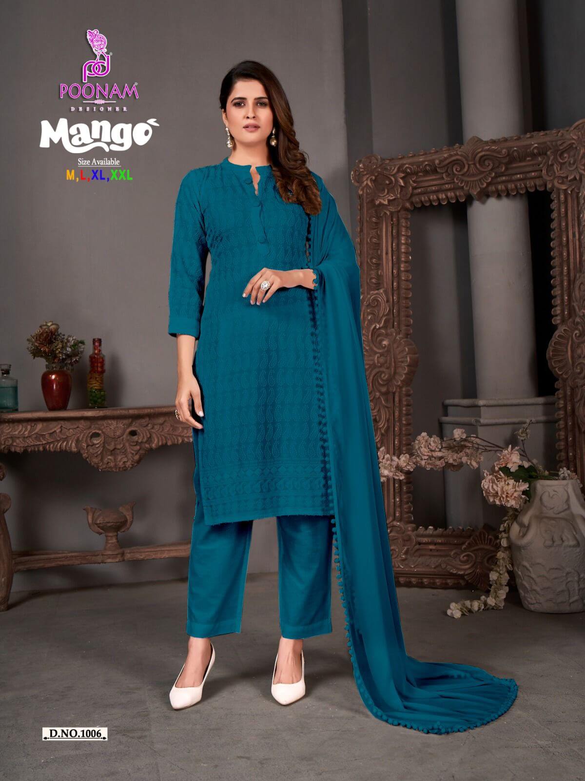 Poonam Mango Lucknowi Work Kurti with Pant and Dupatta Catalog collection 5