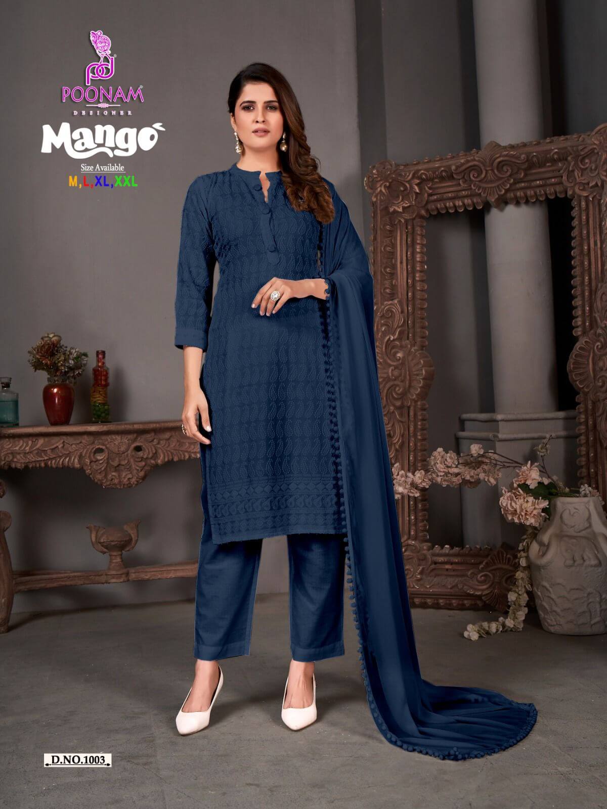Poonam Mango Lucknowi Work Kurti with Pant and Dupatta Catalog collection 4