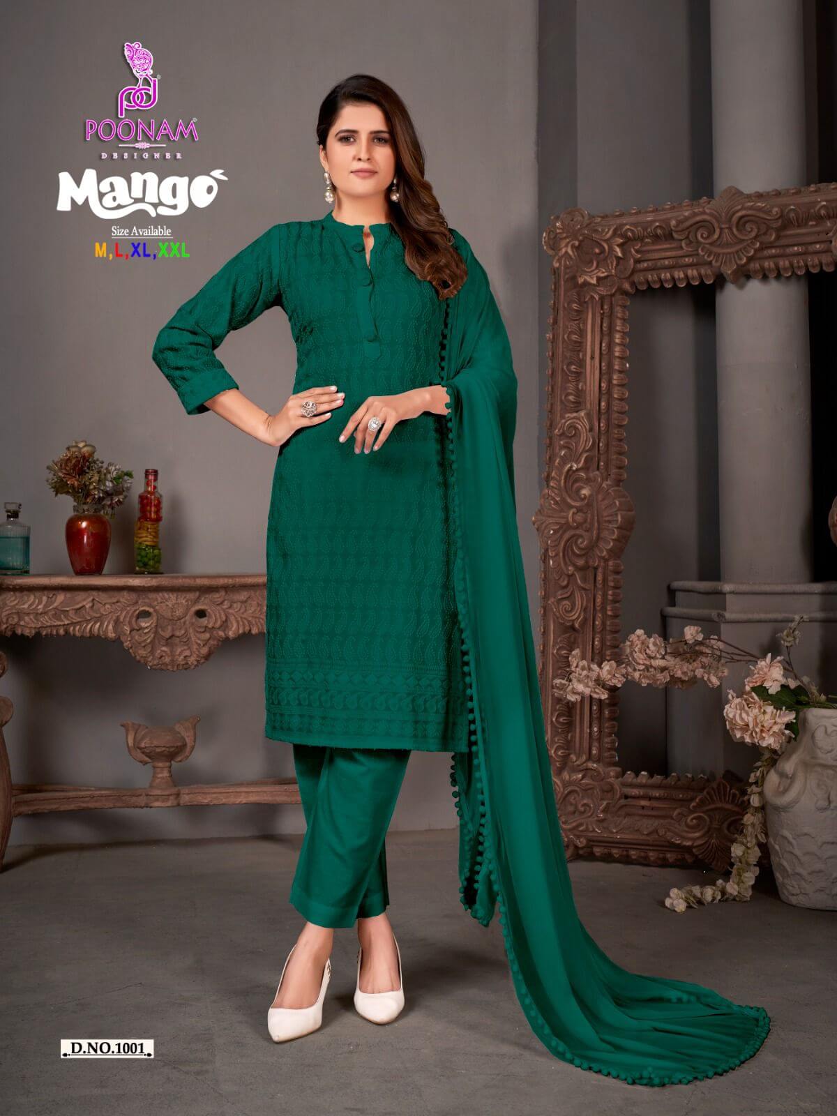 Poonam Mango Lucknowi Work Kurti with Pant and Dupatta Catalog collection 1