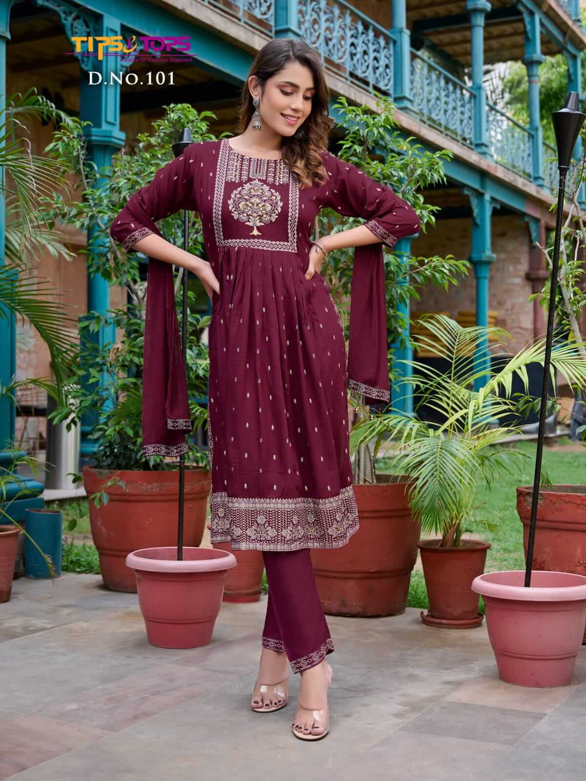 Tips Tops Label Naira Cut Kurti with Pant and Dupatta collection 1