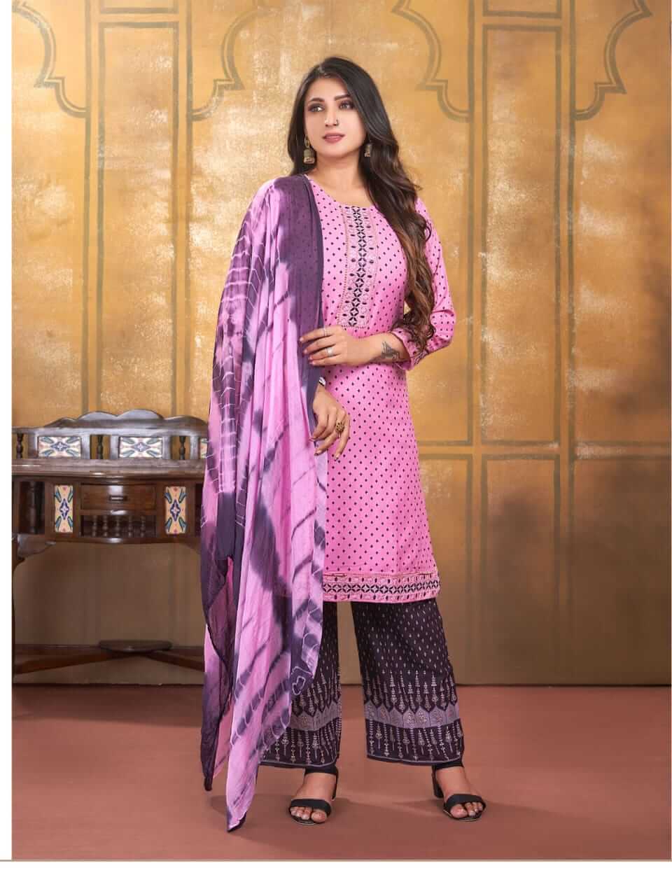 Pink Embroidery Worked Kurti with Blue Chunari Print Shawl for Women  (415-101) - Send Gifts and Money to Nepal Online from www.muncha.com