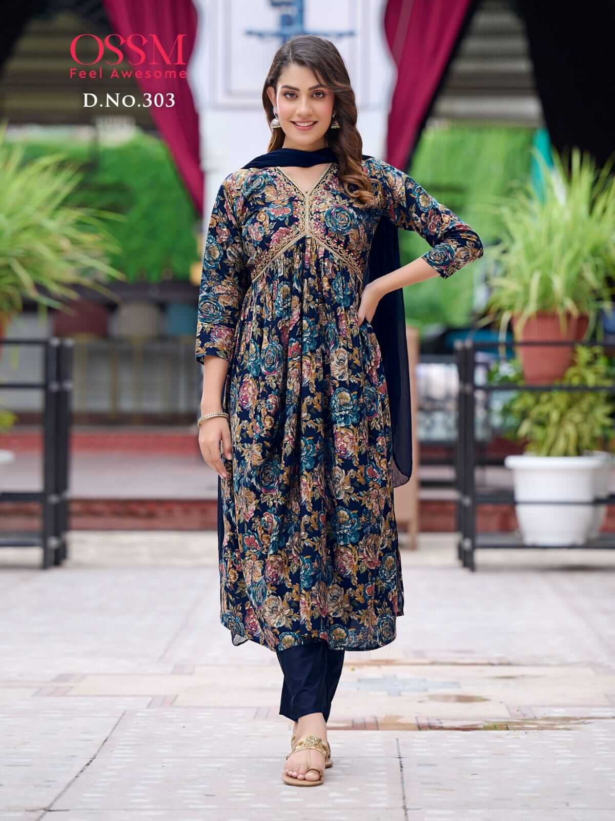 PEACOCK BLUE NAIRA CUT KURTI PANT DUPATTA SET – Kaira