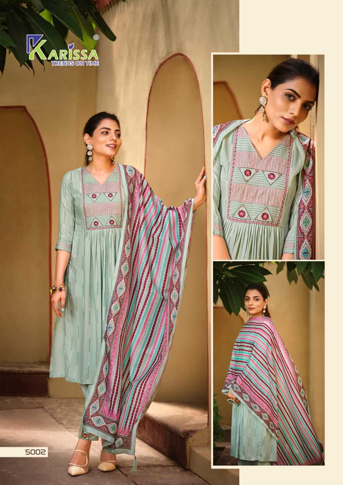 Karissa Gulmohar Vol 2 Naira Cut Kurti Bottom Dupatta Catalog collection 7