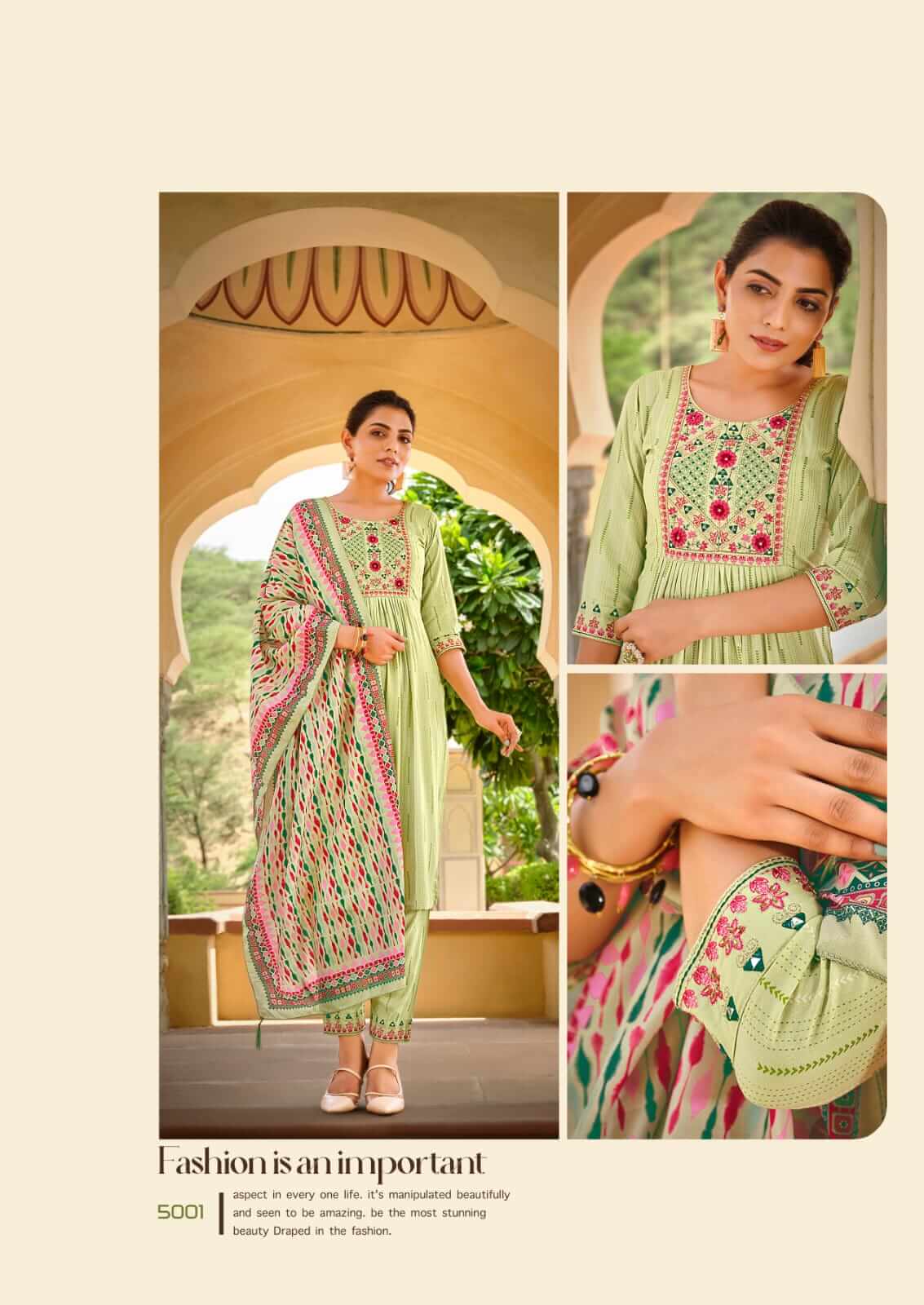 Karissa Gulmohar Vol 2 Naira Cut Kurti Bottom Dupatta Catalog collection 4