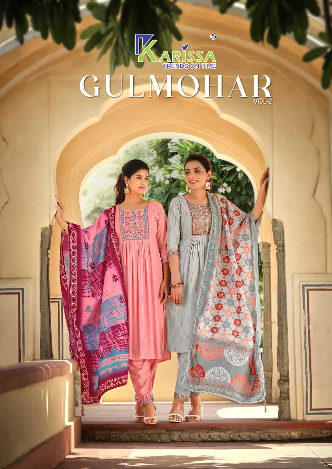 Karissa Gulmohar Vol 2 Naira Cut Kurti Bottom Dupatta Catalog collection 5