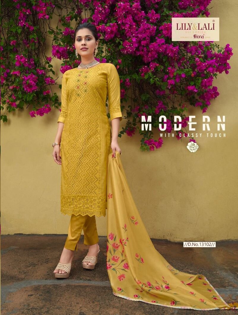 Lily Laly Chikenkari Lucknowi Work Kurti Bottom Dupatta Catalog collection 10