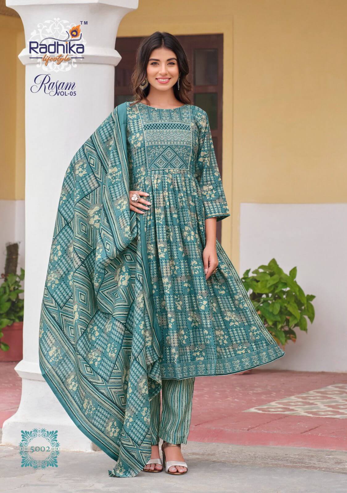 Radhika Rasam Vol 5 Naira Cut Kurti Bottom Dupatta collection 6