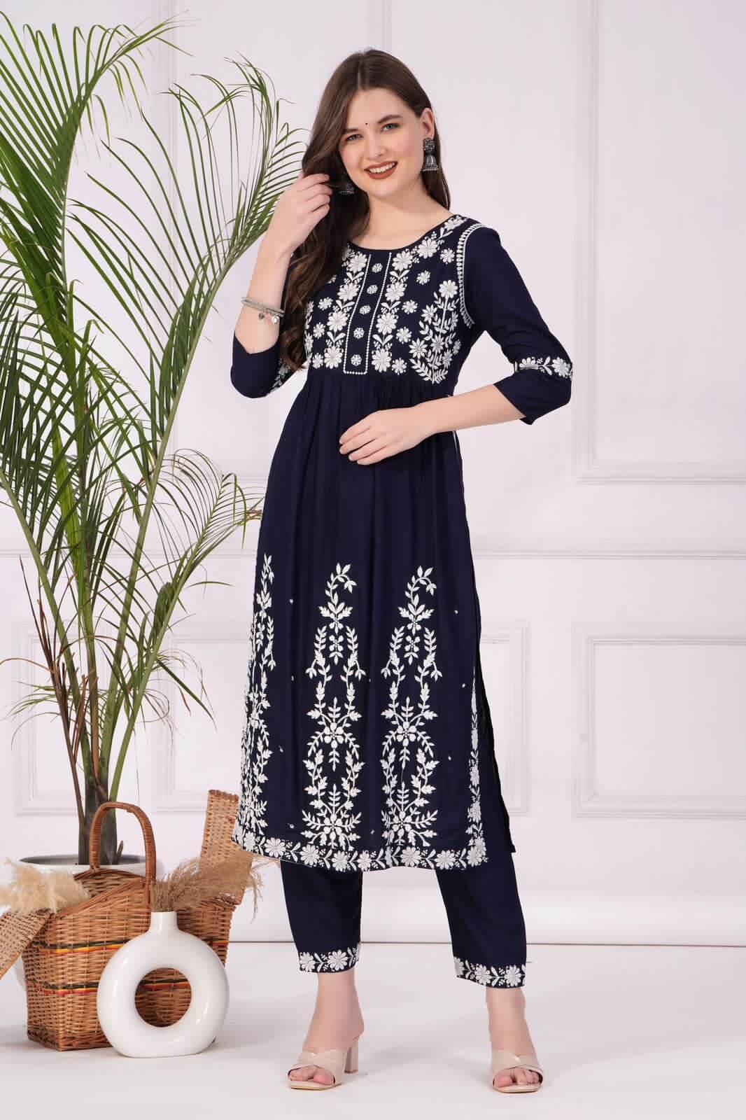 Reevika Black Lucknowi Work Kurti Pant Catalog collection 1