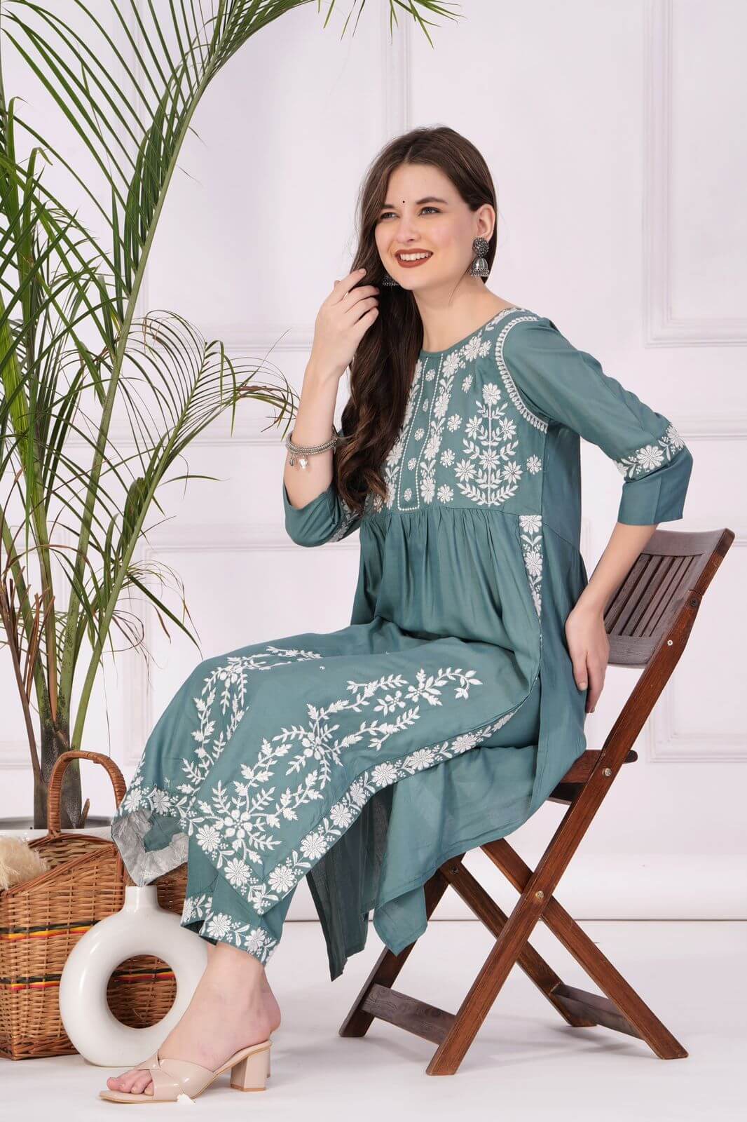 Reevika Sea Green Lucknowi Work Kurti Pant Catalog collection 1