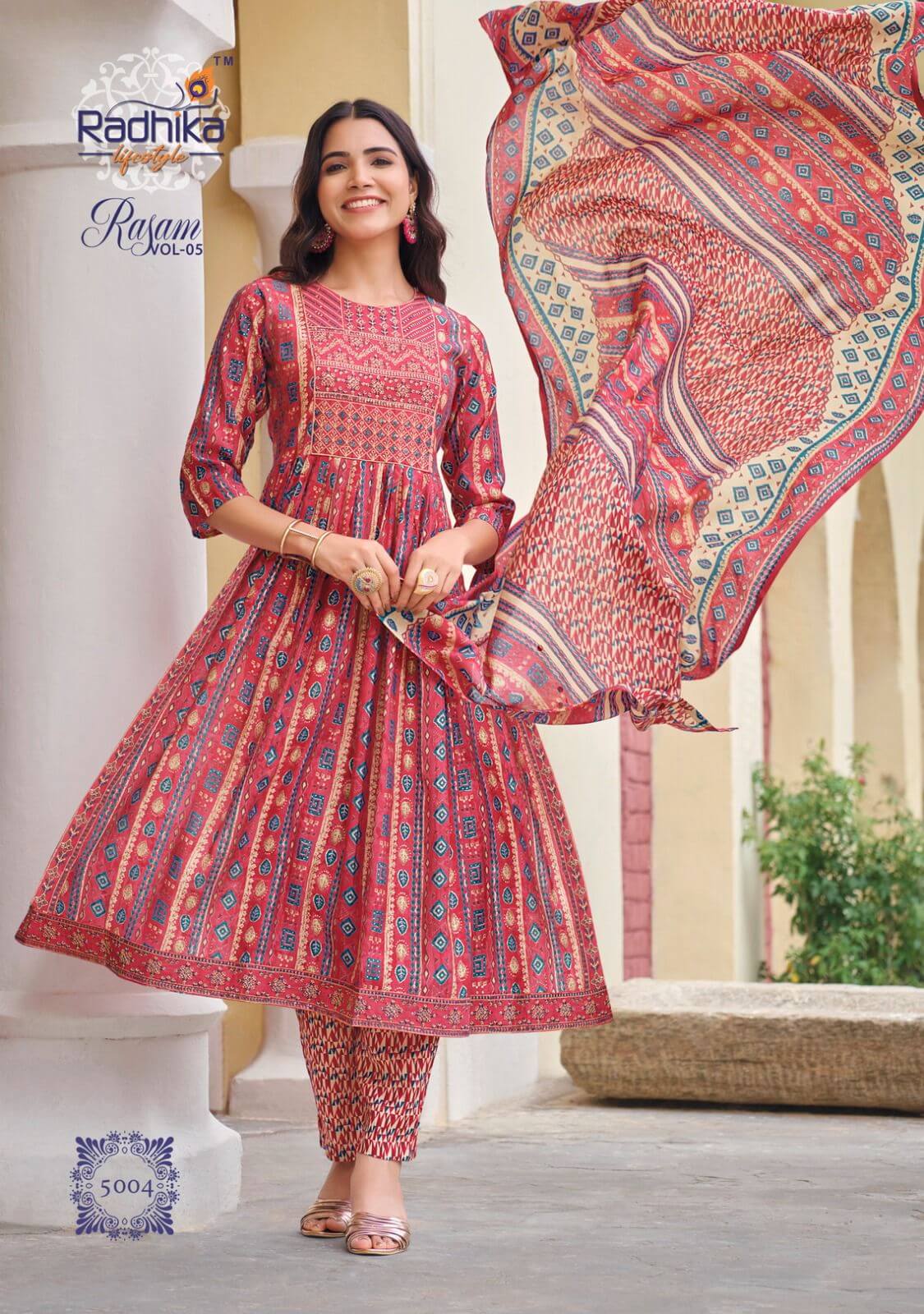 Radhika Rasam Vol 5 Naira Cut Kurti Bottom Dupatta collection 7