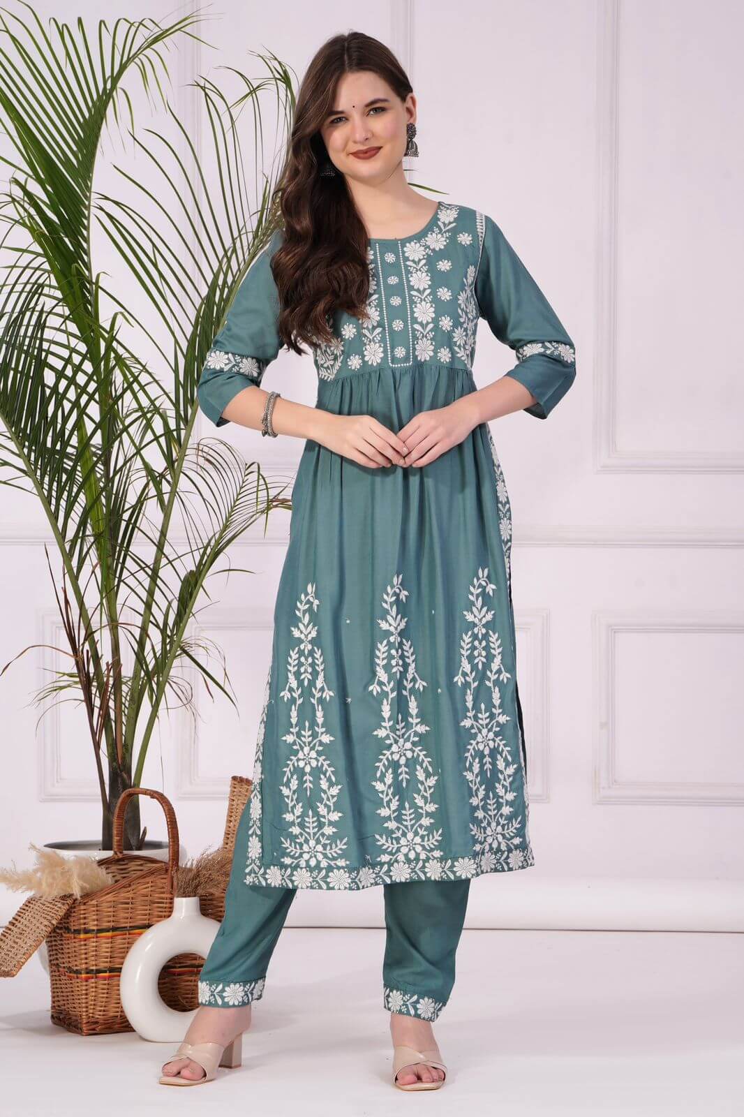 Reevika Sea Green Lucknowi Work Kurti Pant Catalog collection 2