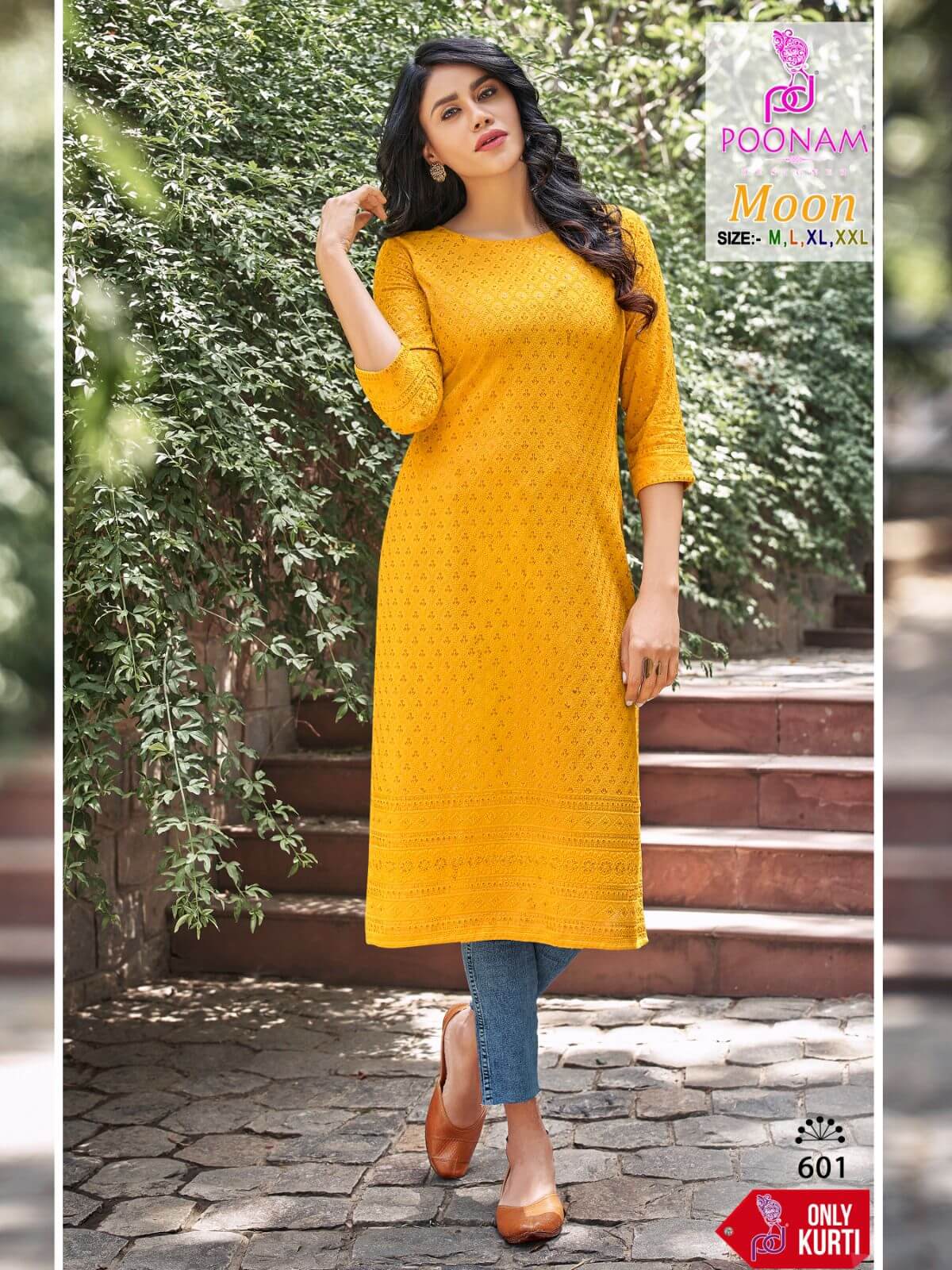 Poonam Moon Rayon Schiffli Chikan Work Kurti Catalog collection 1