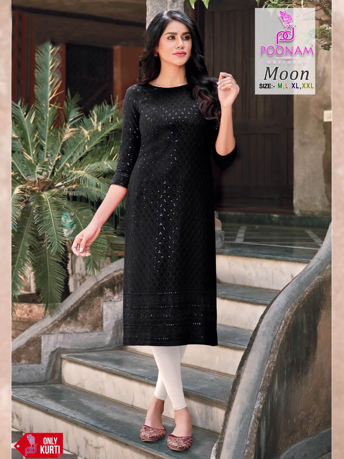 Poonam Moon Rayon Schiffli Chikan Work Kurti Catalog collection 5