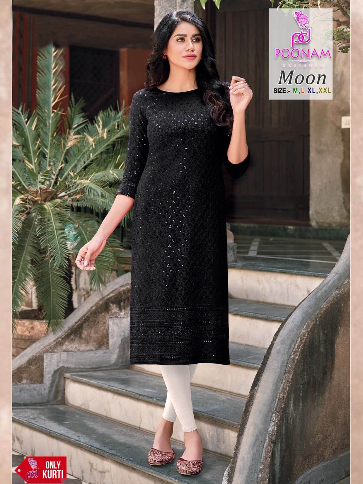 Poonam Moon Rayon Schiffli Chikan Work Kurti Catalog collection 3