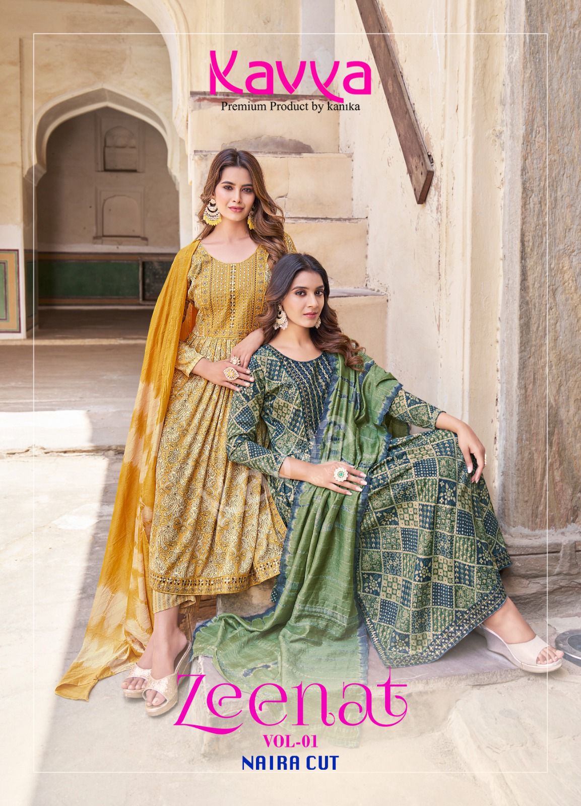 Kavya Zeenat Vol 1 Naira Cut Kurti Bottom Dupatta Catalog collection 1