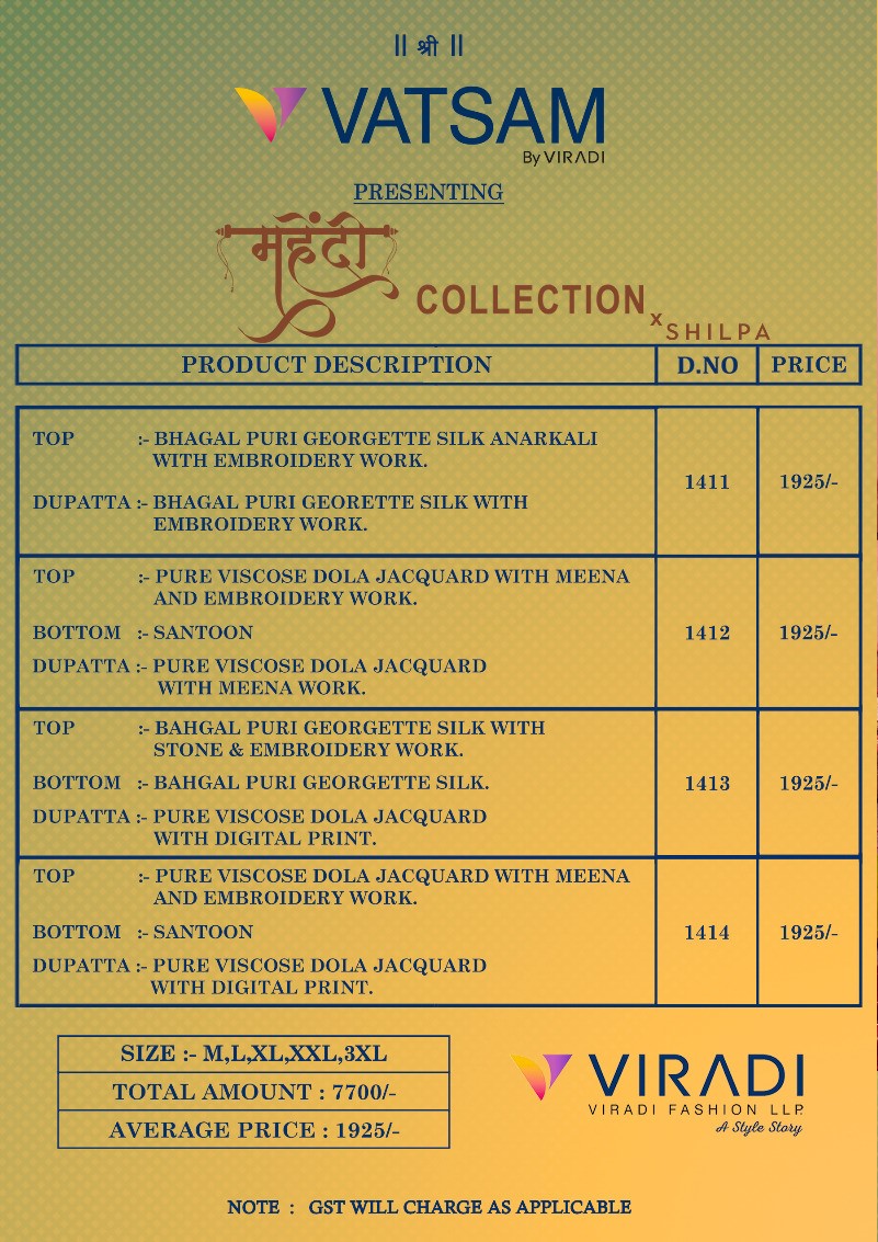 Vatsam Mehndi Designer Wedding Party Salwar Suits Catalog collection 6