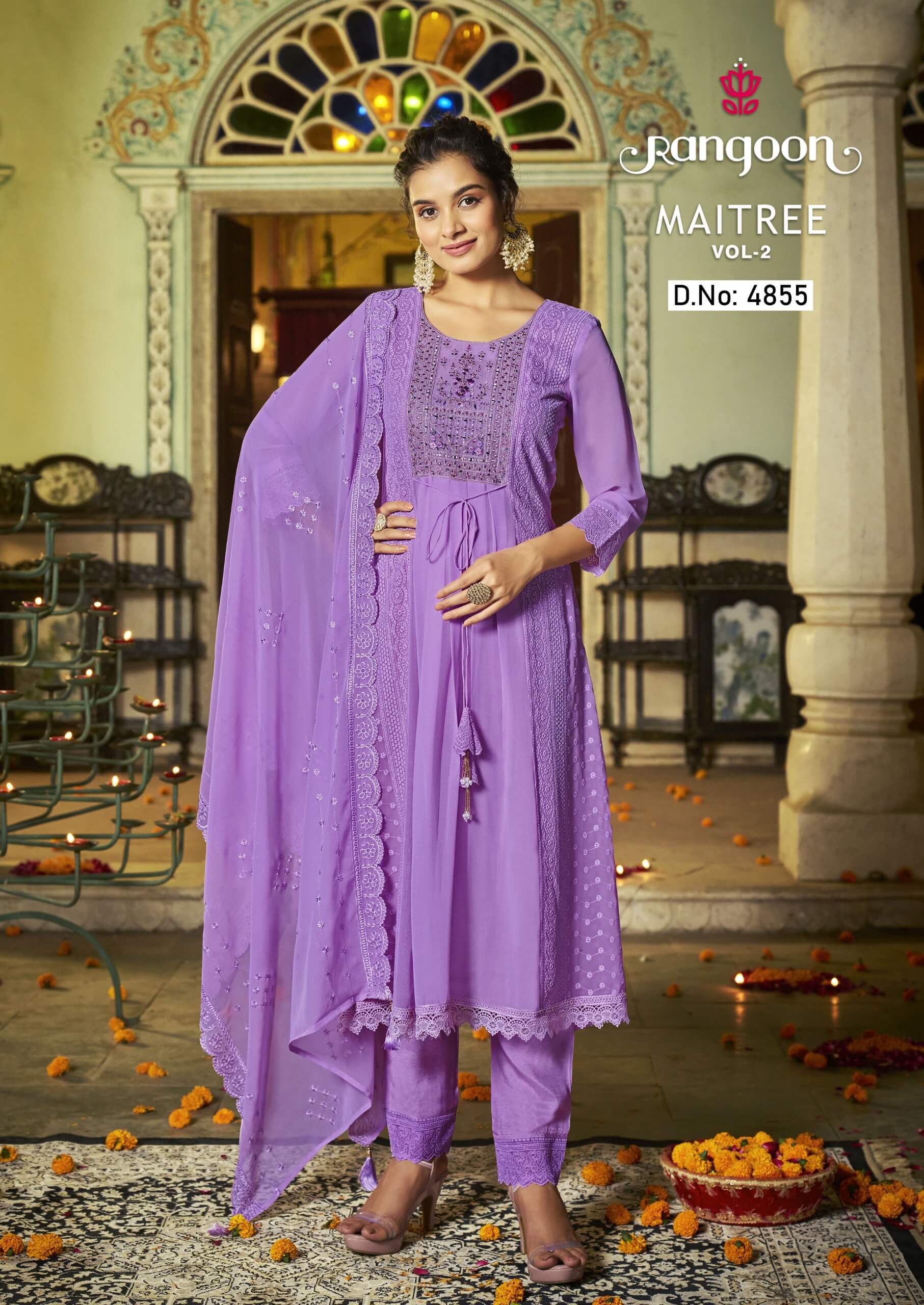 Rangoon Maitree vol 2 Georgette Kurti with Pant and Dupatta collection 7