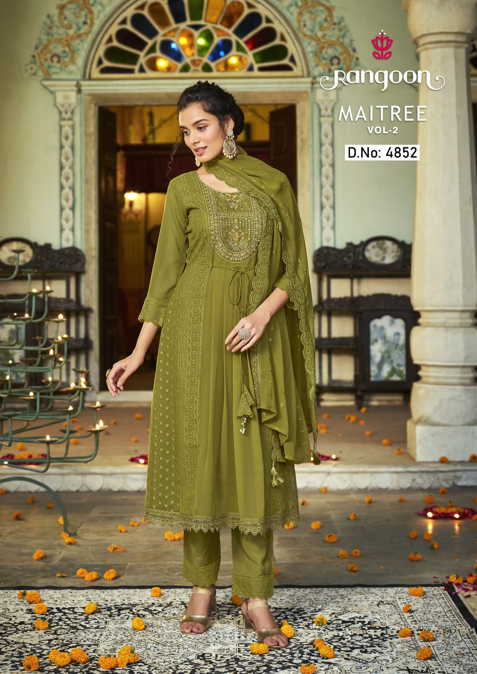 Rangoon Maitree vol 2 Georgette Kurti with Pant and Dupatta collection 1