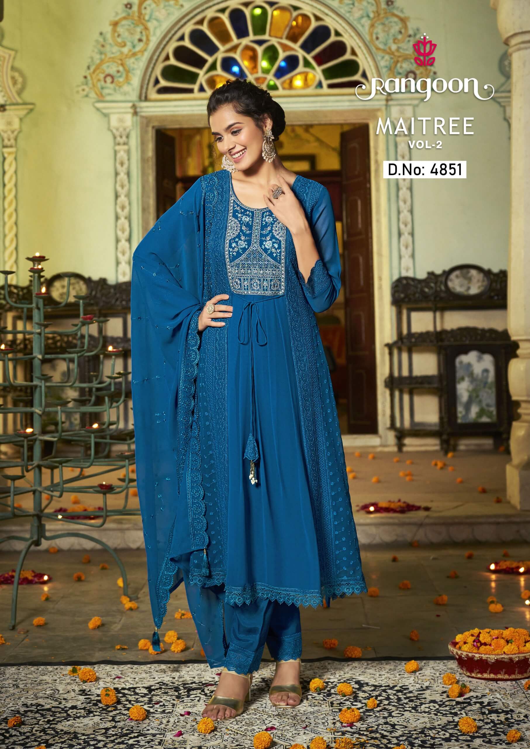 Rangoon Maitree vol 2 Georgette Kurti with Pant and Dupatta collection 3