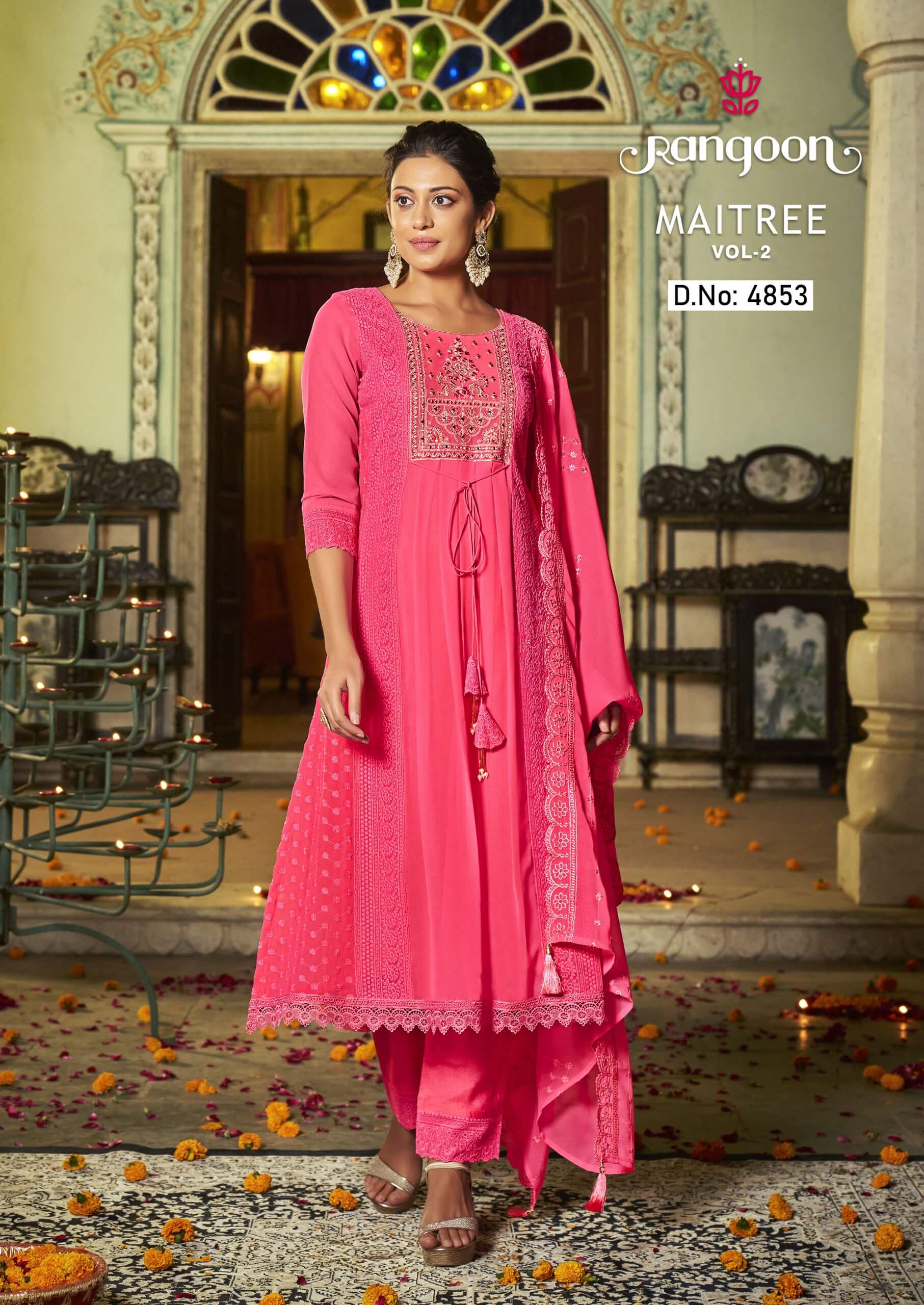 Rangoon Maitree vol 2 Georgette Kurti with Pant and Dupatta collection 5