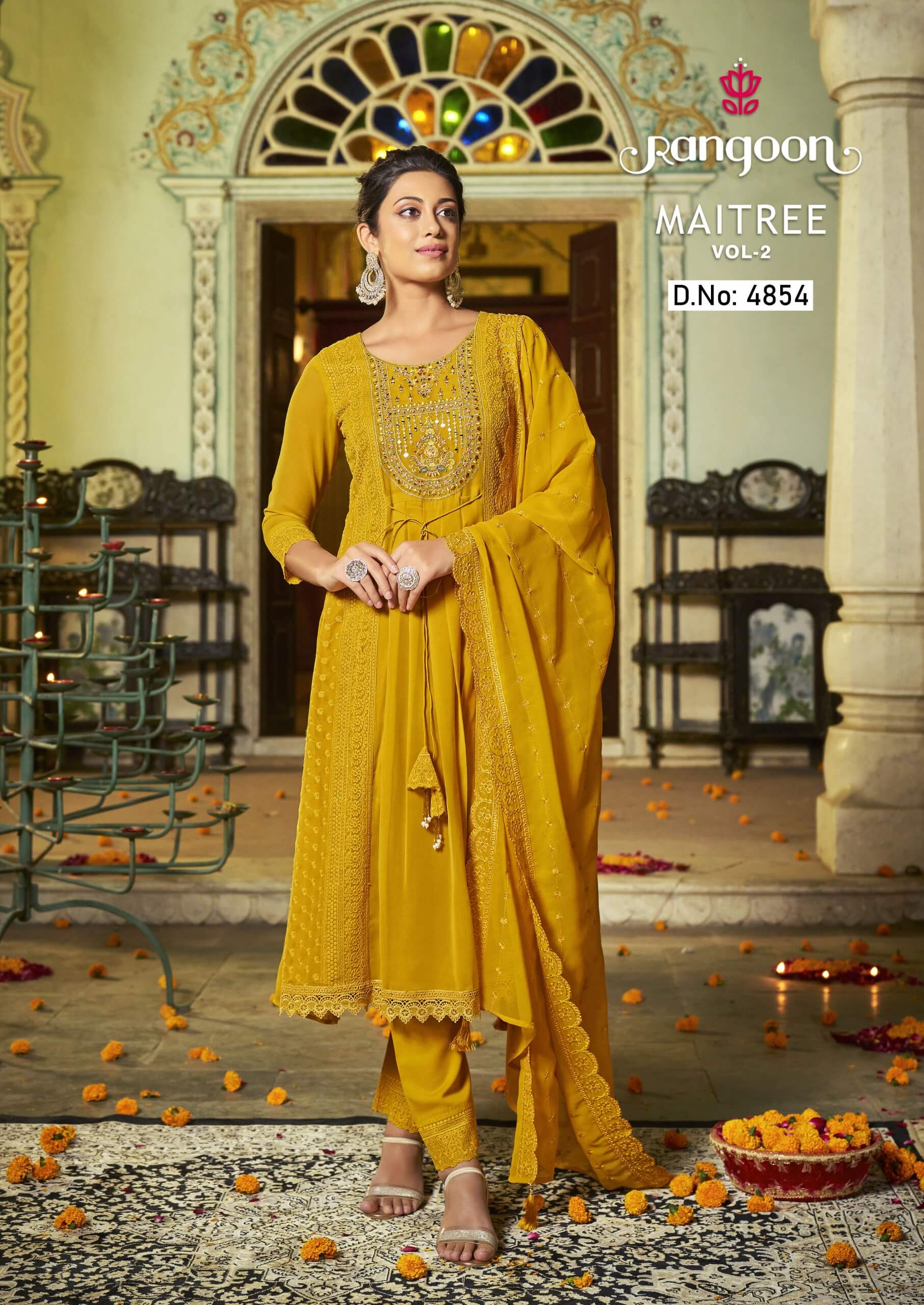 Rangoon Maitree vol 2 Georgette Kurti with Pant and Dupatta collection 4