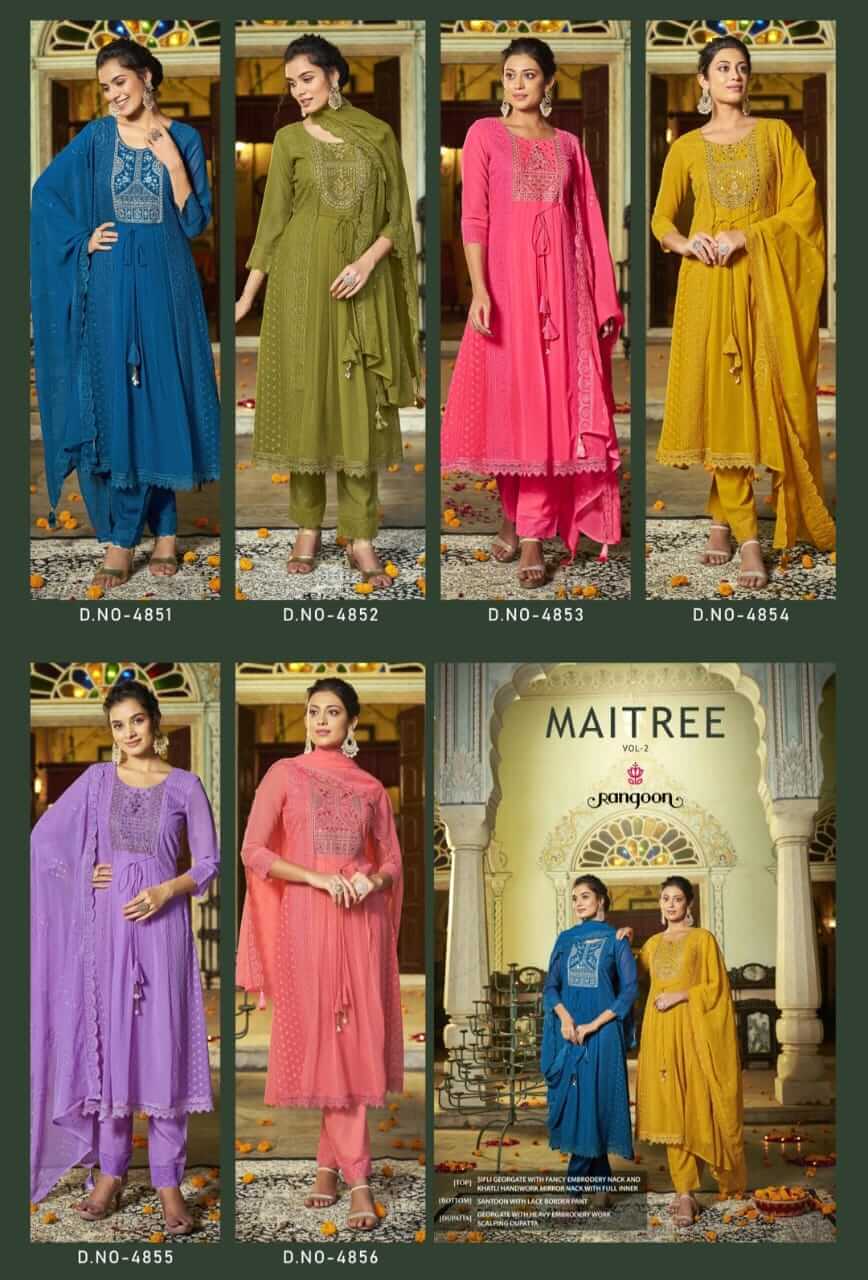 Rangoon Maitree vol 2 Georgette Kurti with Pant and Dupatta collection 6