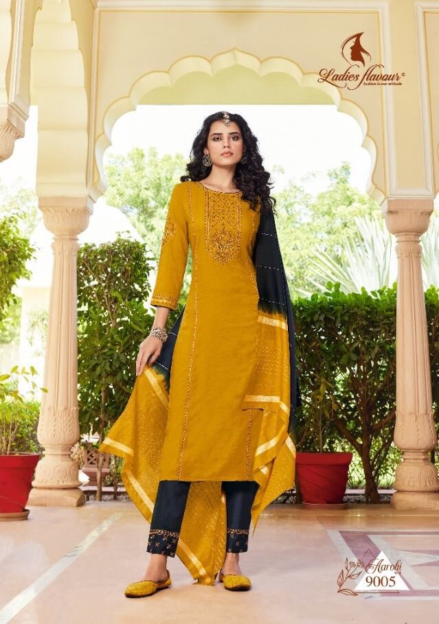 Ladies Flavour Yellow With Navy Blue Single Piece Suits collection 2