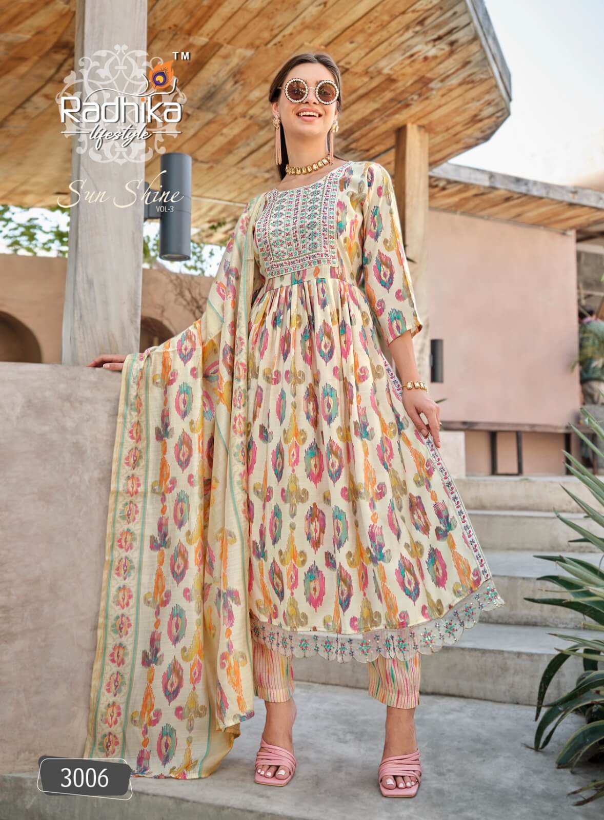 Radhika Sunshine Vol 3 Nayra Cut Printed Salwar Kameez Catalog collection 7