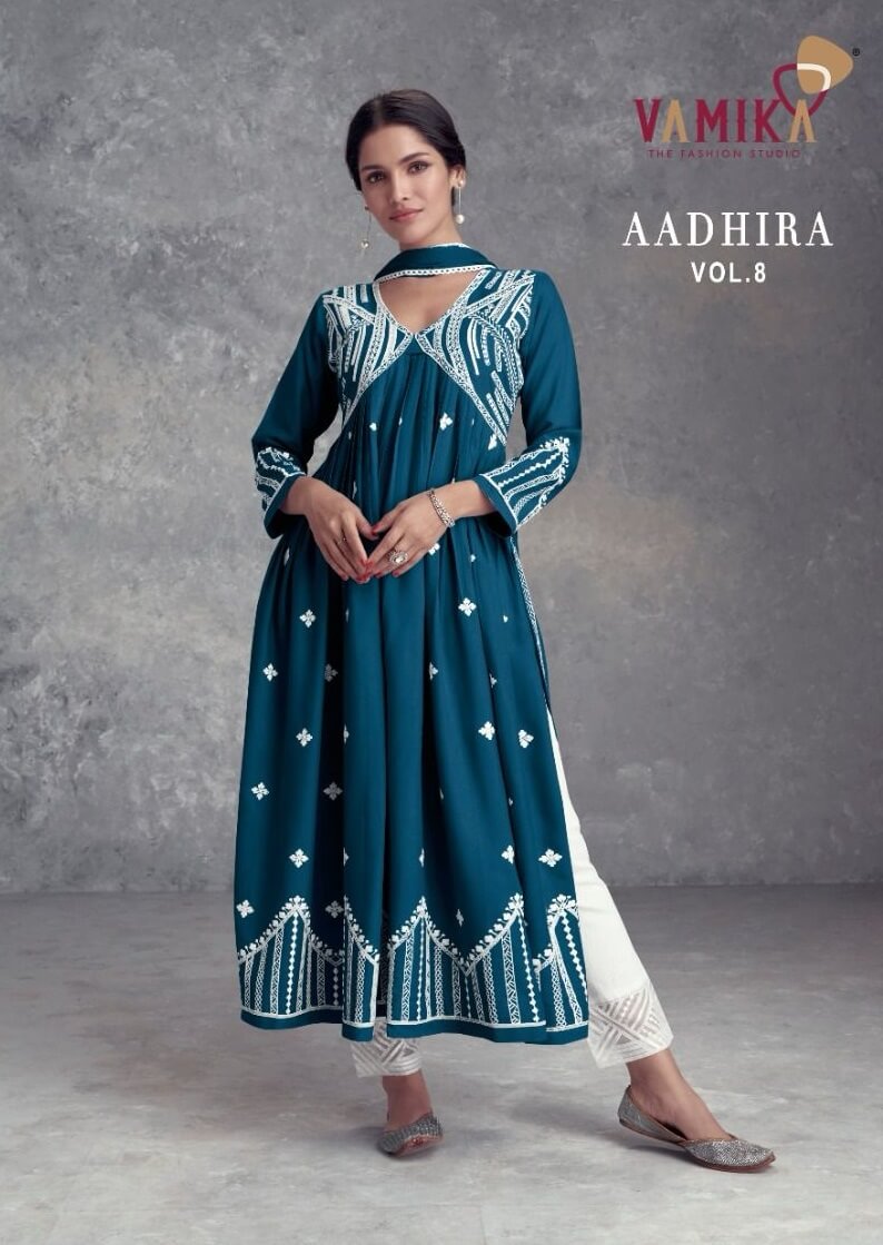 Vamika Aadhira Vol 8 Lucknowi Work Kurti Plazzo With Dupatta collection 7