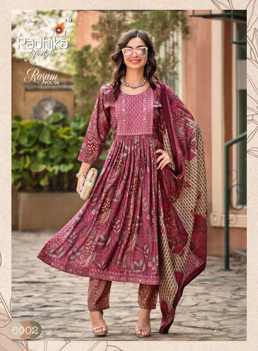 Radhika Lifestyle Rasam Vol 6 Naira Cut Kurti Pant With Dupatta collection 4