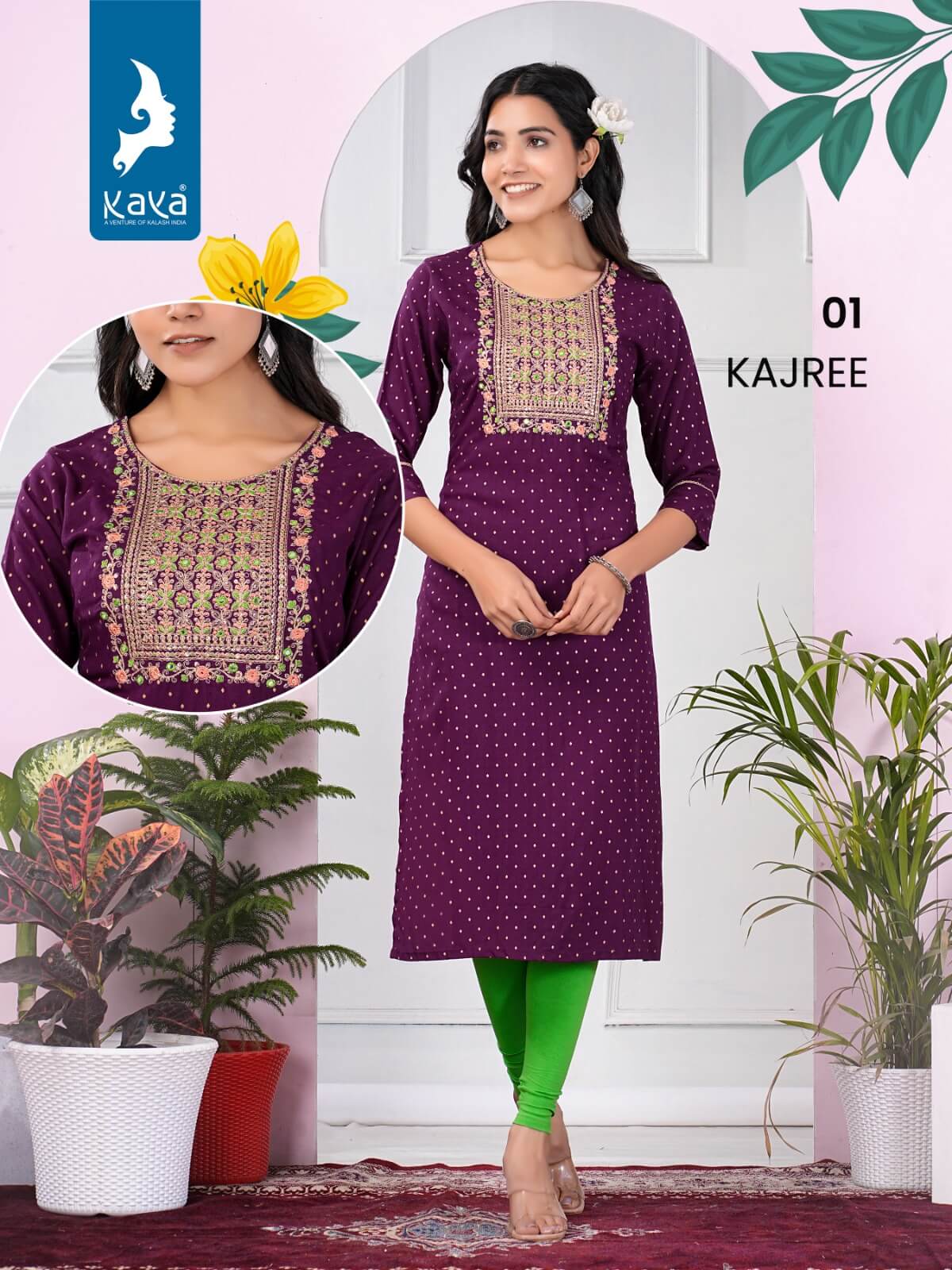 Kaya Kajree Rayon Slub Embroidery Kurti Catalog collection 1