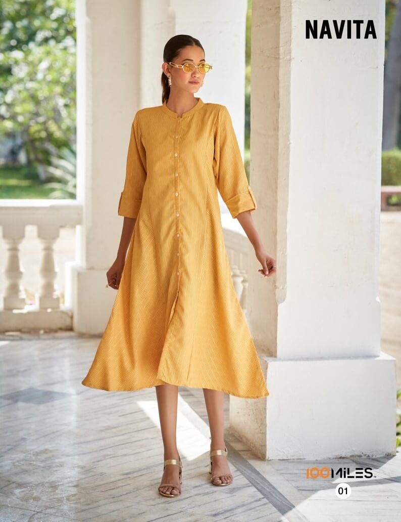 100Miles Navita Cotton A Line Kurti Catalog collection 4